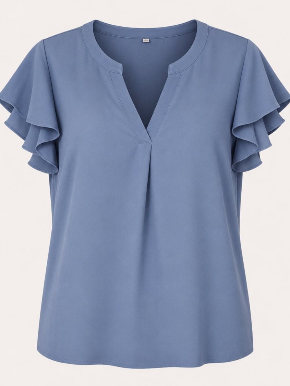 Elegant Plus Size Blue Blouse with Flutter Sleeves and Split Neck Top 2X
